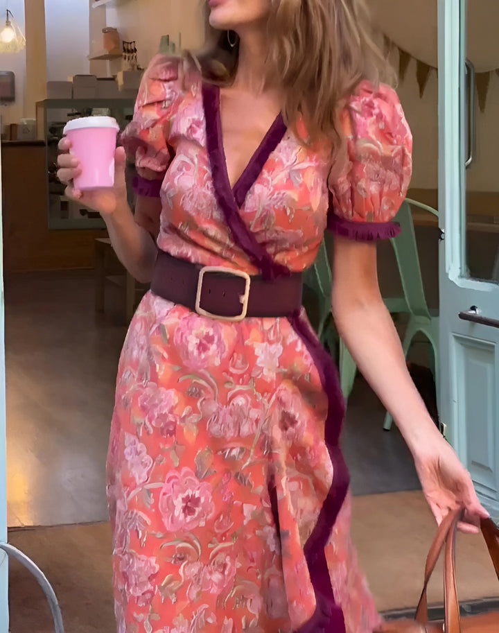Sophie | Robe Maxi Rose Élégante avec Manches Courtes 