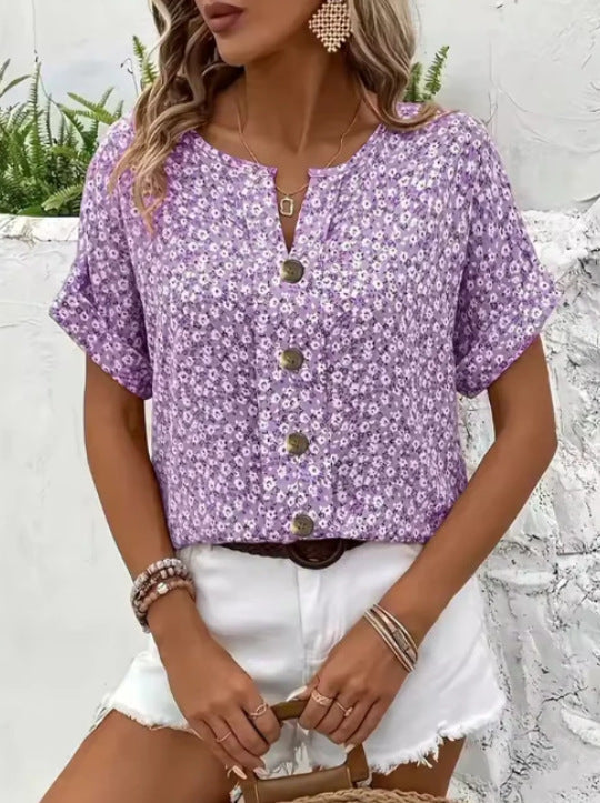 Jelena - Haut d'Été Élégant à Motifs Floraux 