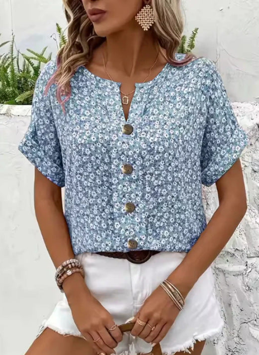 Jelena - Haut d'Été Élégant à Motifs Floraux 