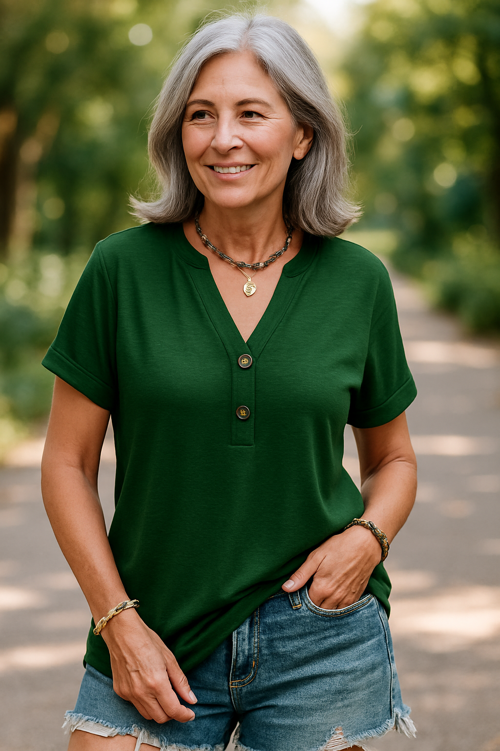 Merisa - Chemisier chic avec col en V et manches courtes 