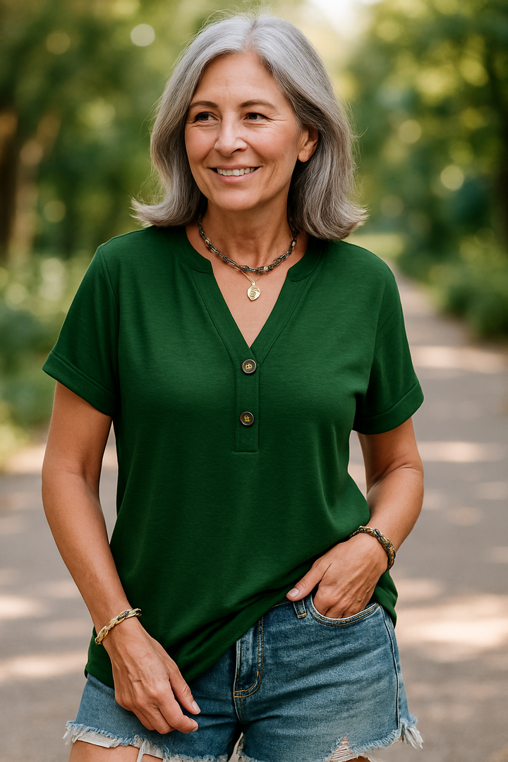 Merisa - Chemisier chic avec col en V et manches courtes 