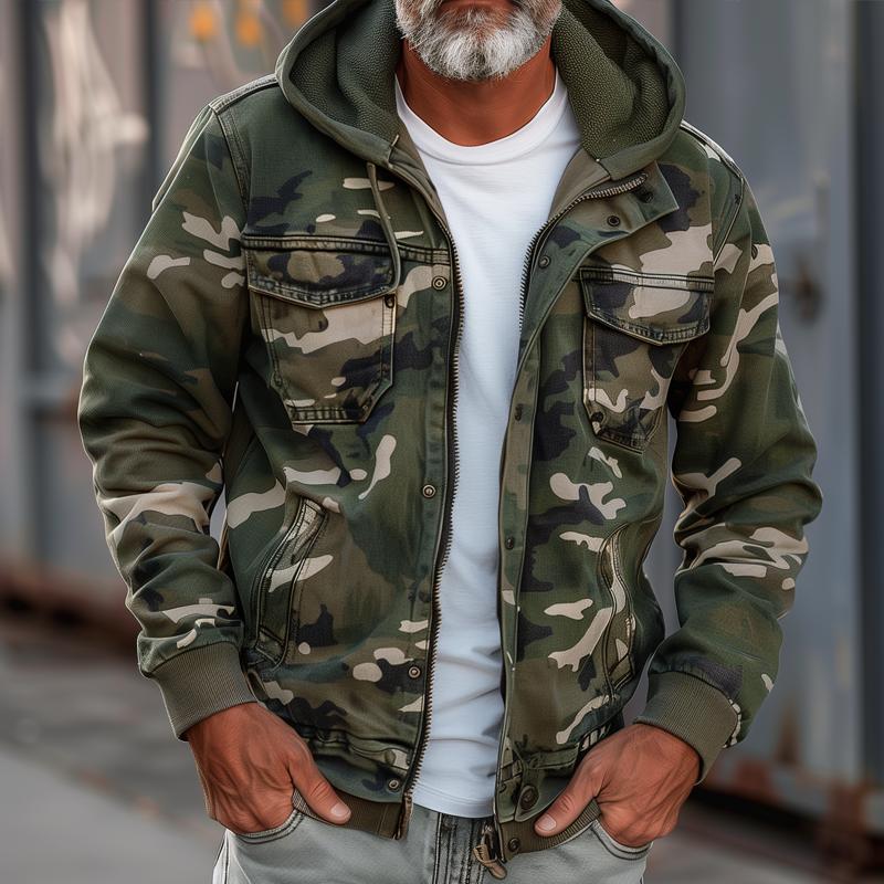 Glacium™ | Veste Cargo Camouflage avec Capuche et Poches Polyvalentes 