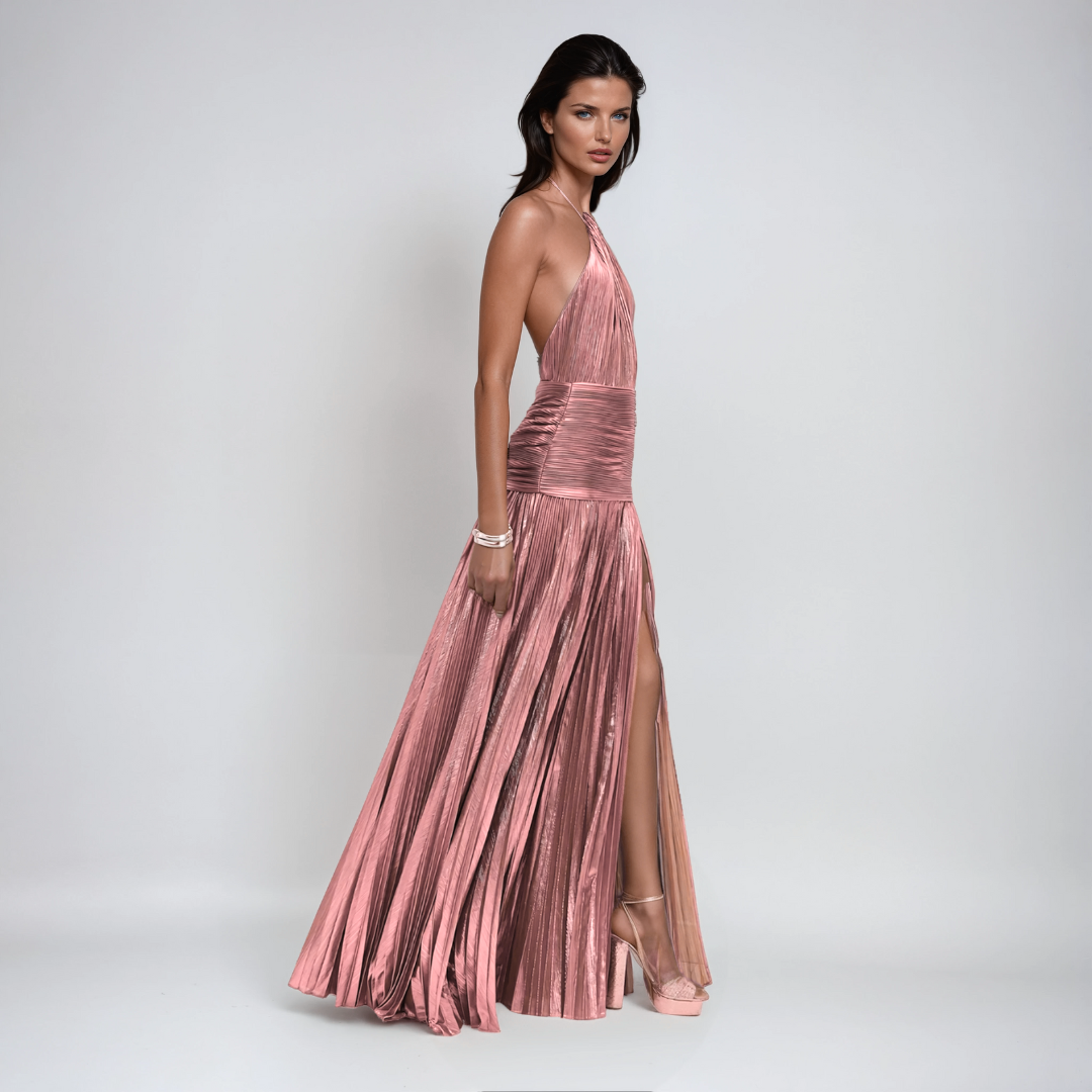 Nefira™ | Elegant Metallic Open-Back Dress
