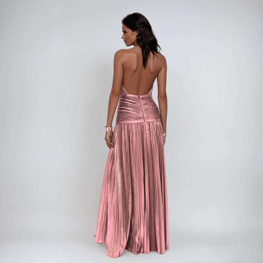 Nefira™ | Elegant Metallic Open-Back Dress