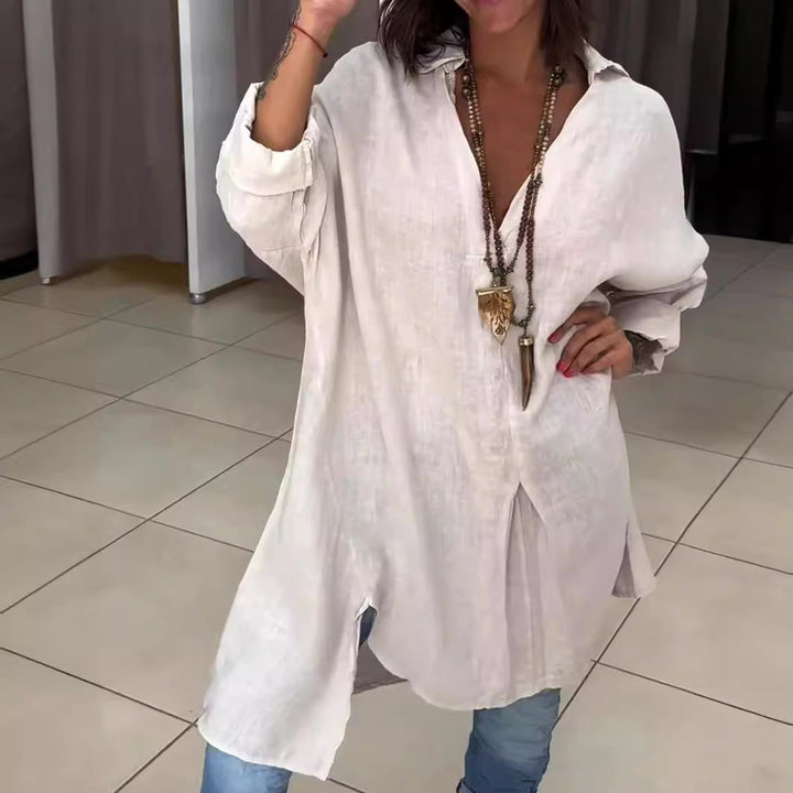 Melis - Chemise d'été en coton et lin avec col en V 