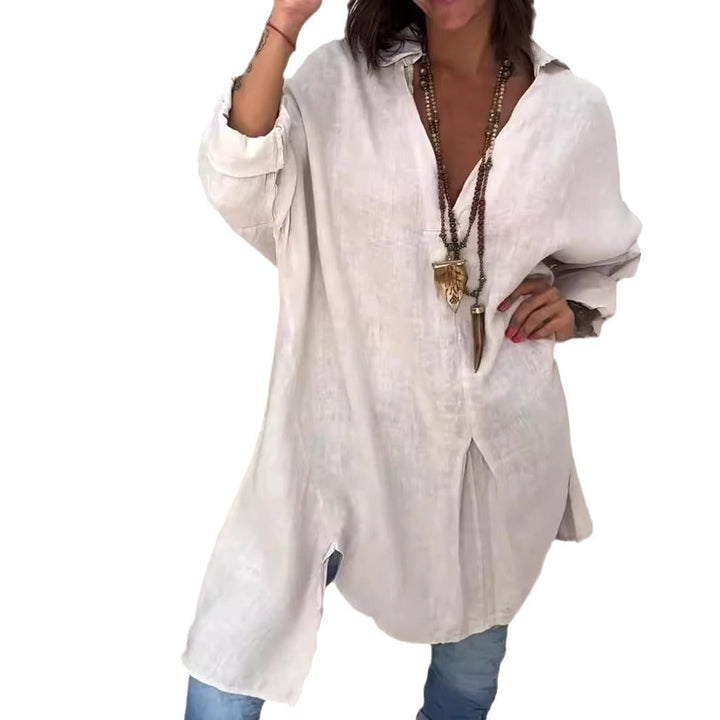Melis - Chemise d'été en coton et lin avec col en V 