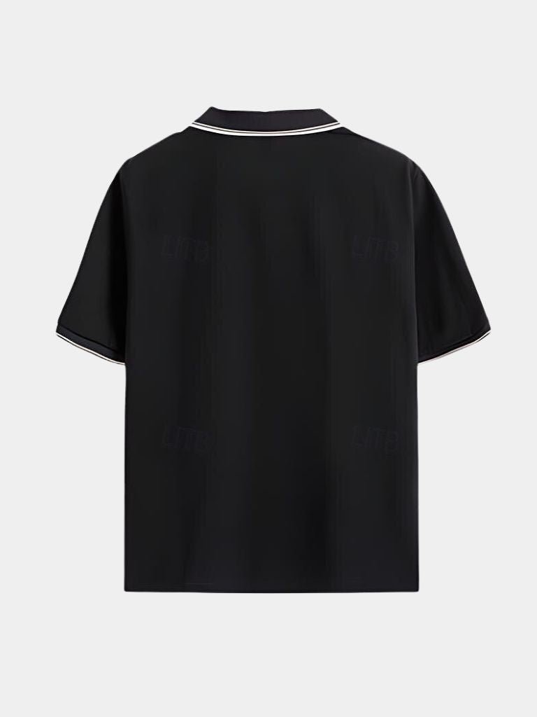 Polo noir intemporel à col en V - Leviana 