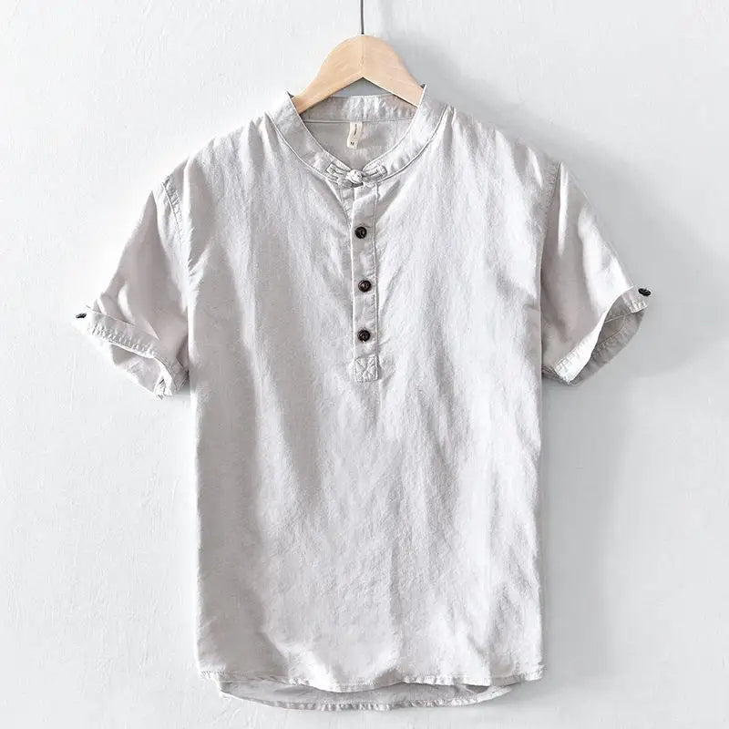 Chemise en lin et coton à manches courtes 